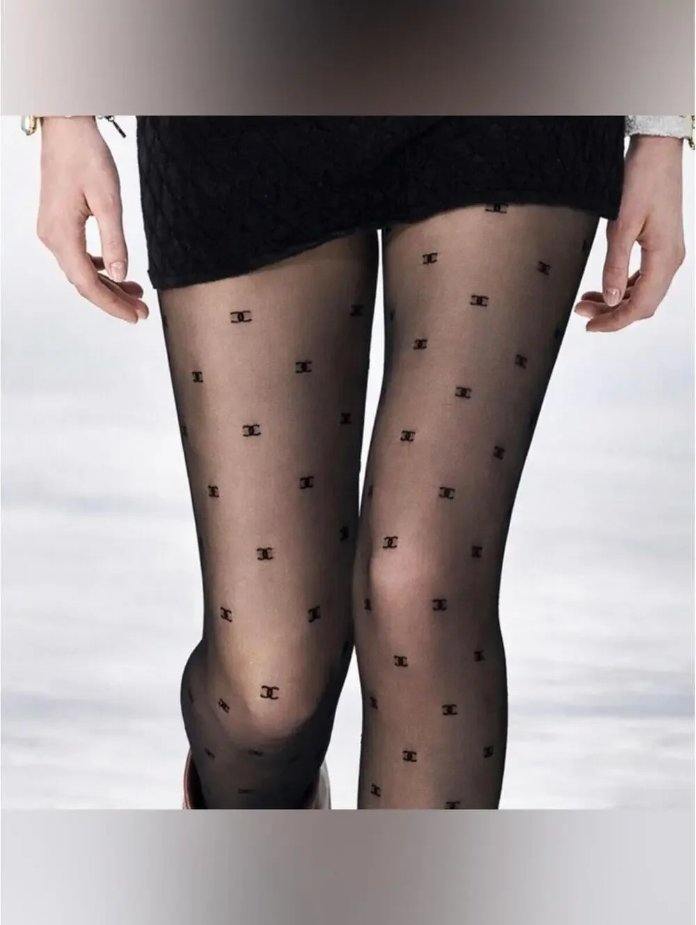 CHANEL CC Logo Runway Sheer Black Stockings Tights S/M Limited Edition